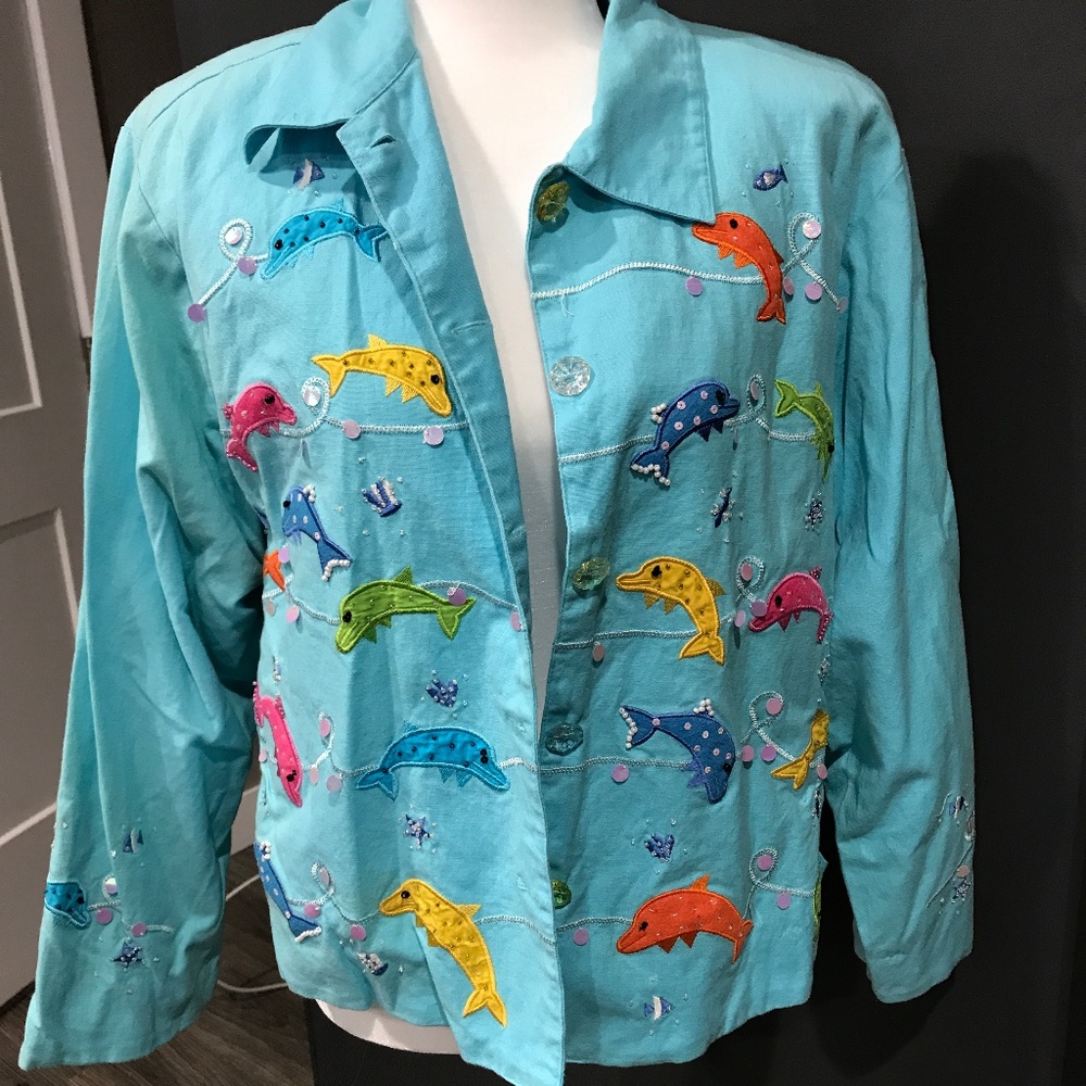 Light Blue Blazer with Dolphins